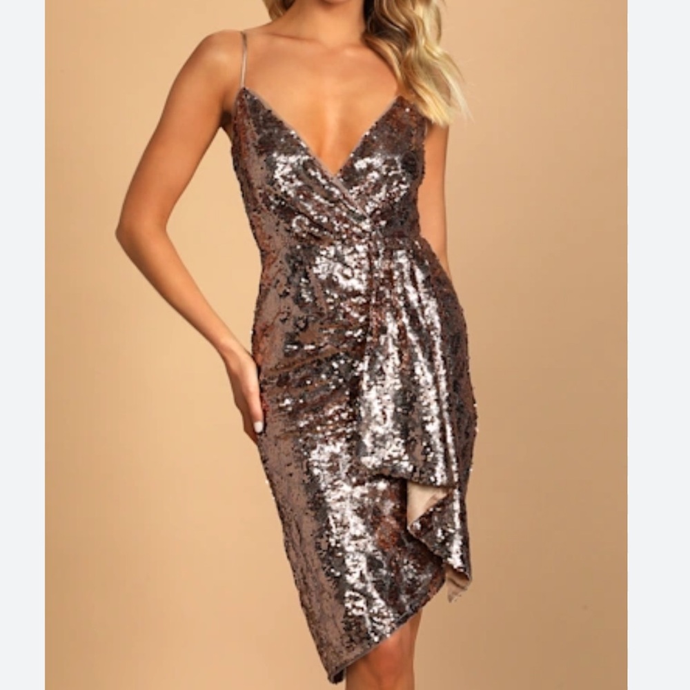 Lulu's Sequin Mini Dress in Bronze